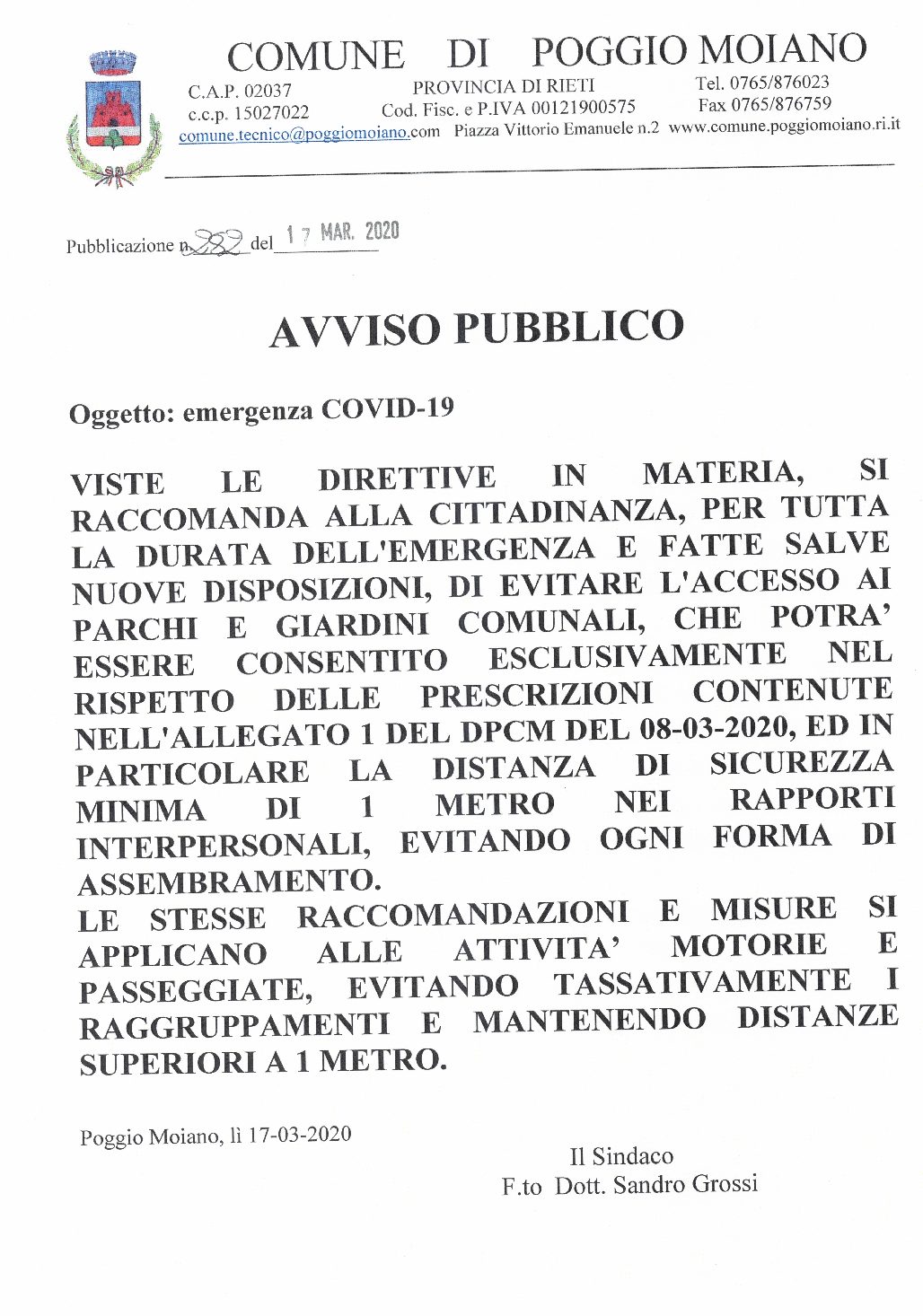 CHIUSURA PARCHI E GIARDINI PUBBLICI