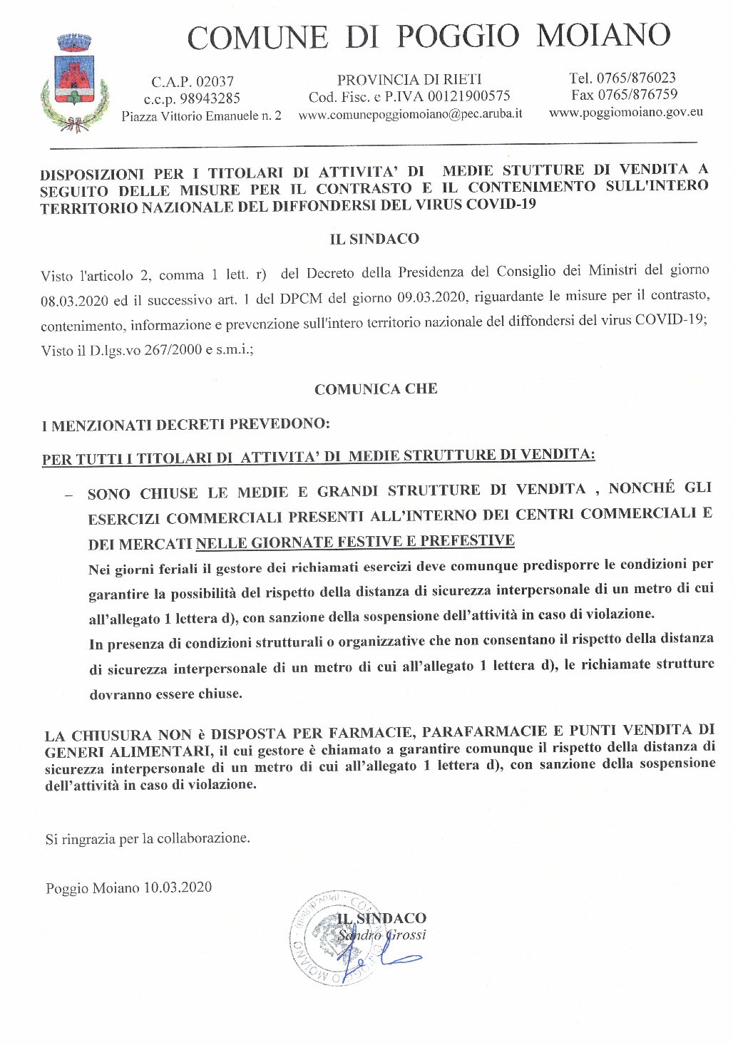 Disposizioni per titolari Attività di medie strutture di vendita