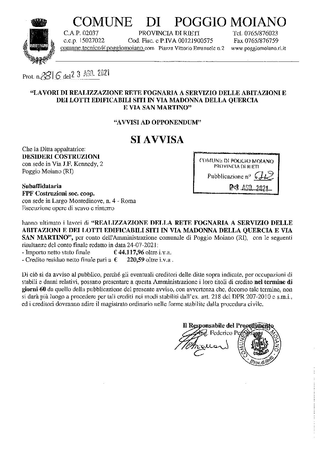 AVVISO AD OPPONENDUM
