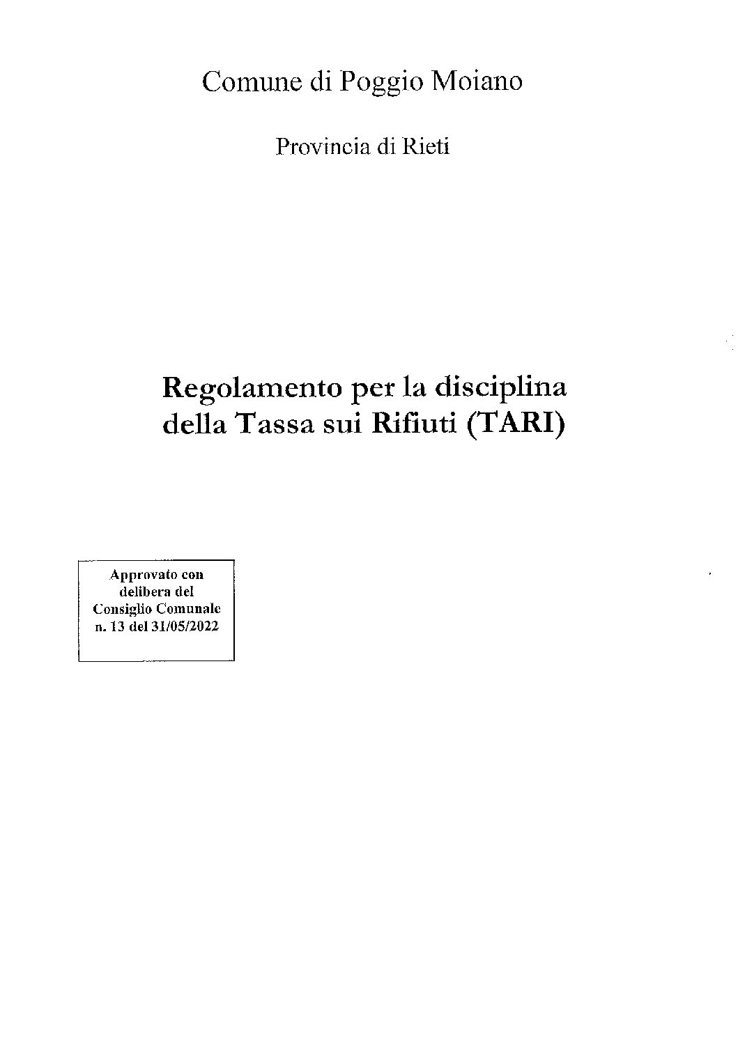 REGOLAMENTO TARI